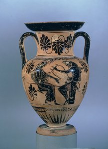 Attic black-figure amphora depicting Orpheus playing his lyre to Athena by Greek